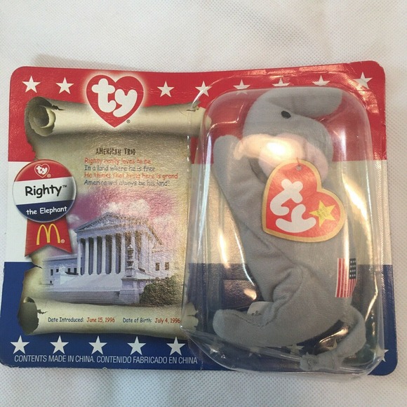 McDonald’s Toy Vintage Ty Righty The Elephant Beanie 1996 Collectible - Picture 1 of 2